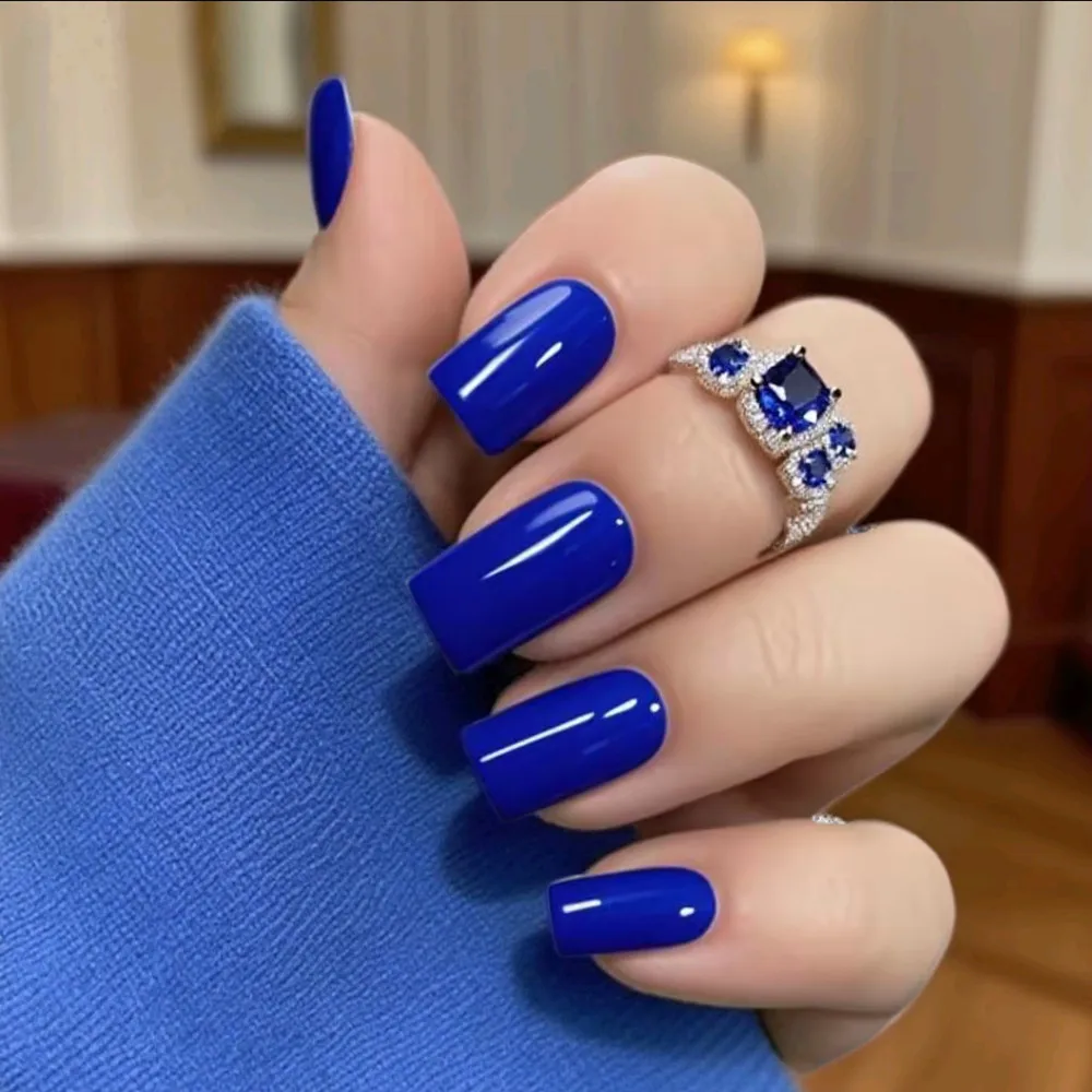 

48Pcs Royal Blue Press On Fake Nails With Glue Artificial Long Square False Nails DIY Full Cover Fingertip Manicure Tool