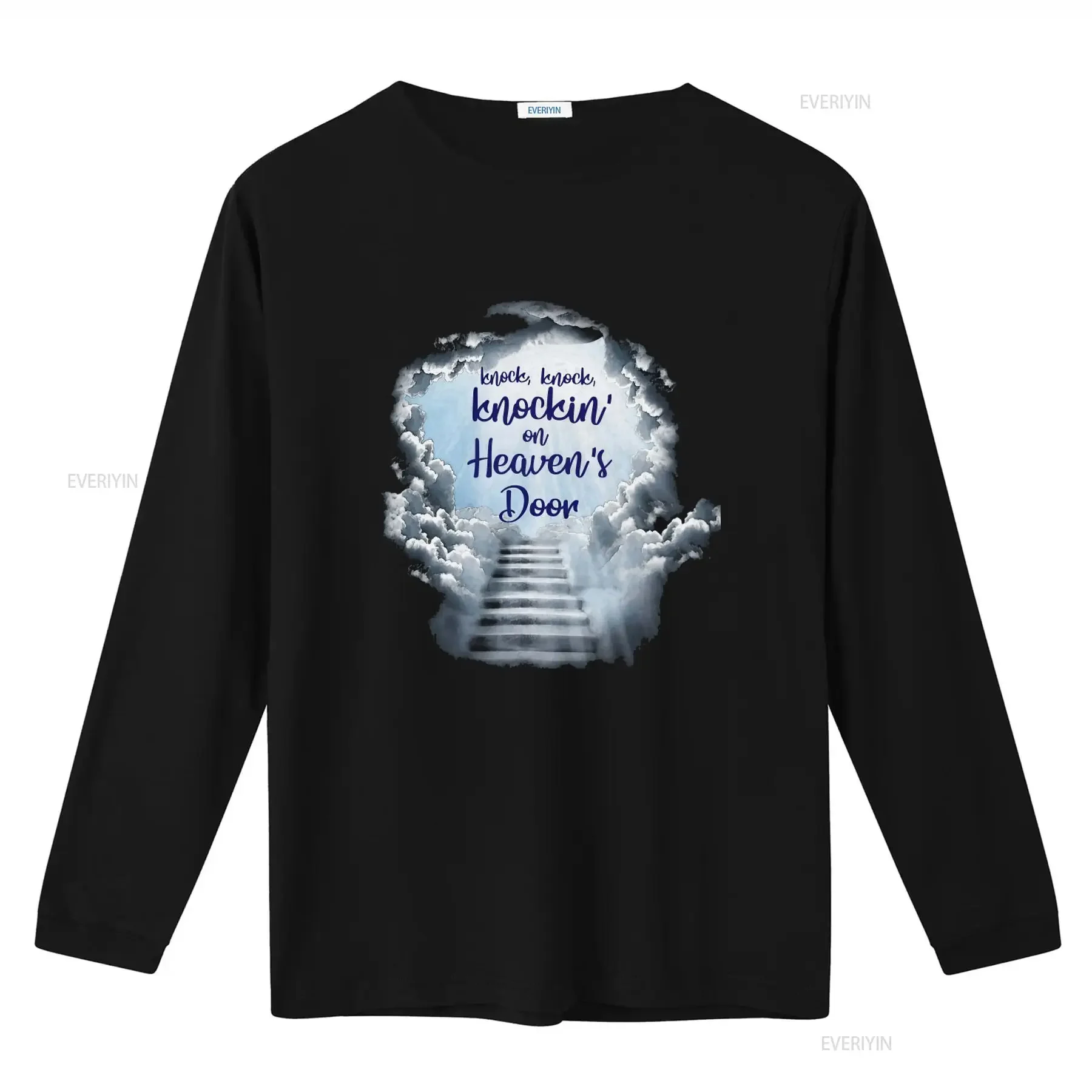 Knocking on Heavens Door Song Lyrics T Shirt for Rock Music Fans Cloudy Stairway Design TH925 vintage Washed Slightly Versatile