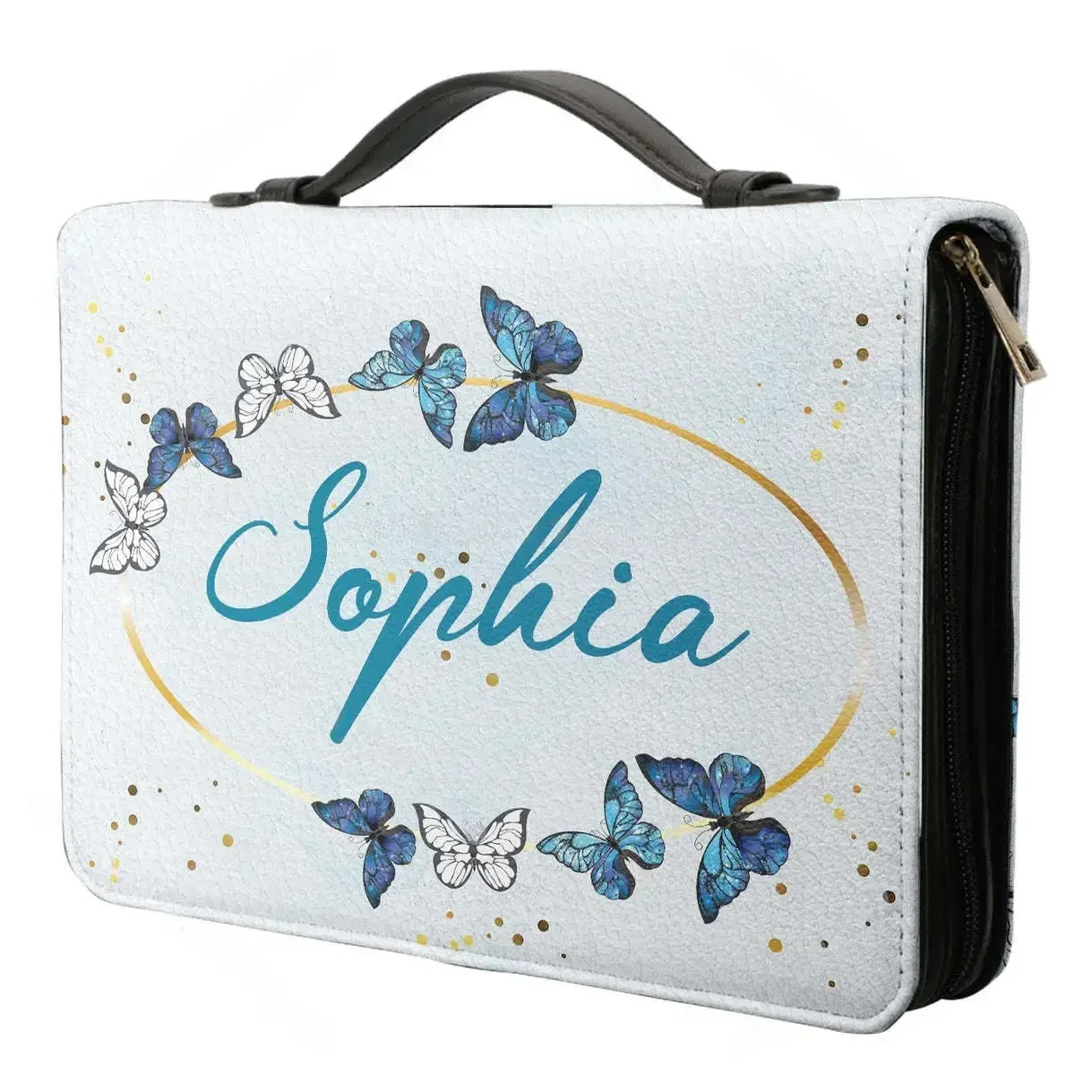Sac de transport biblique personnalisé pour femme 2024, motif croix et papillons, étui de protection en cuir PU, sac à main pour le transport de la Bible, cadeaux