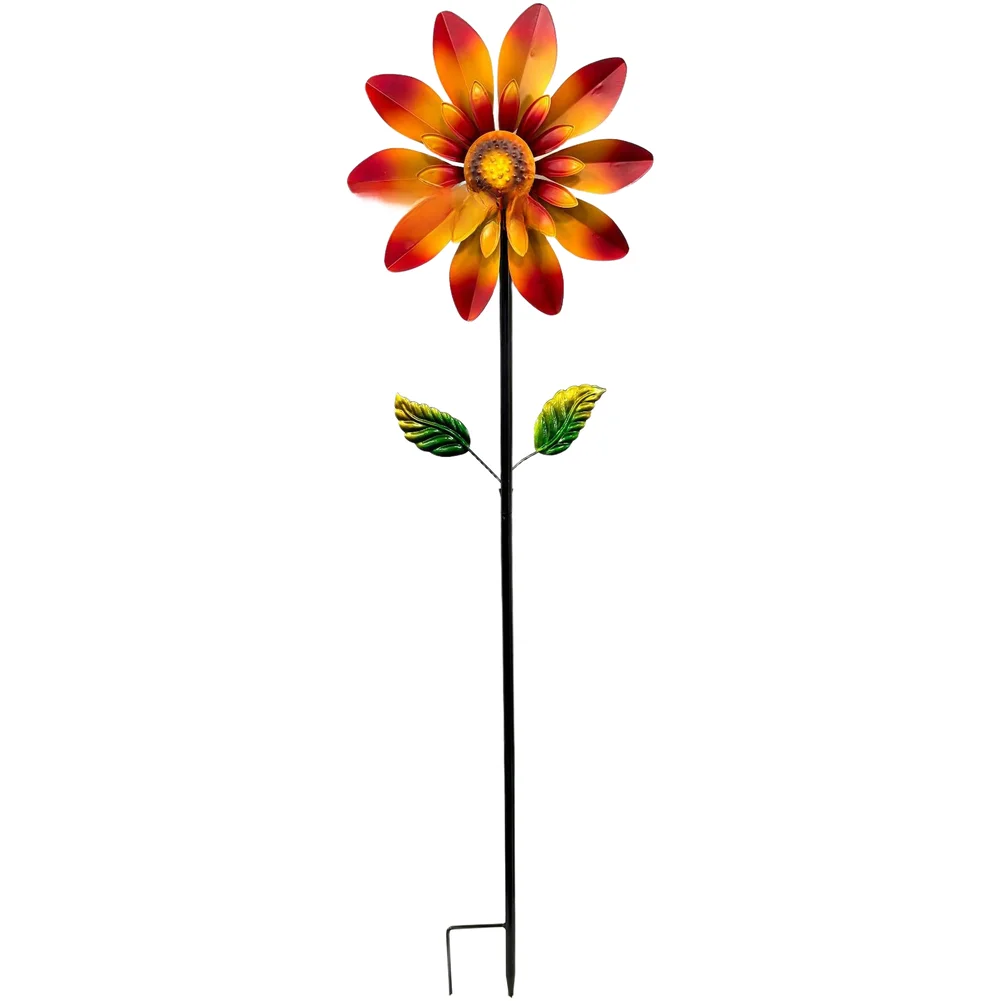 Iron Windmill Garden Decor with Chrysanthemum Design for Outdoor Yard Patio Rotating Metal Flower Spinner 114x27.5cm