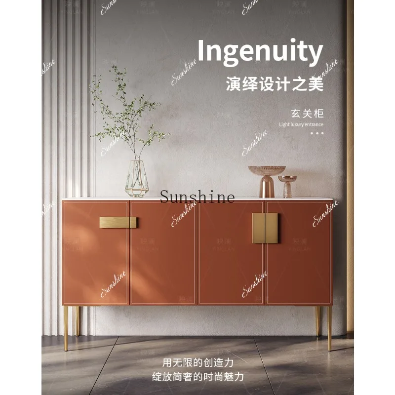 Simple and modern storage entrance hall rock slab saddle leather solid wood dining side cabinet  FT
