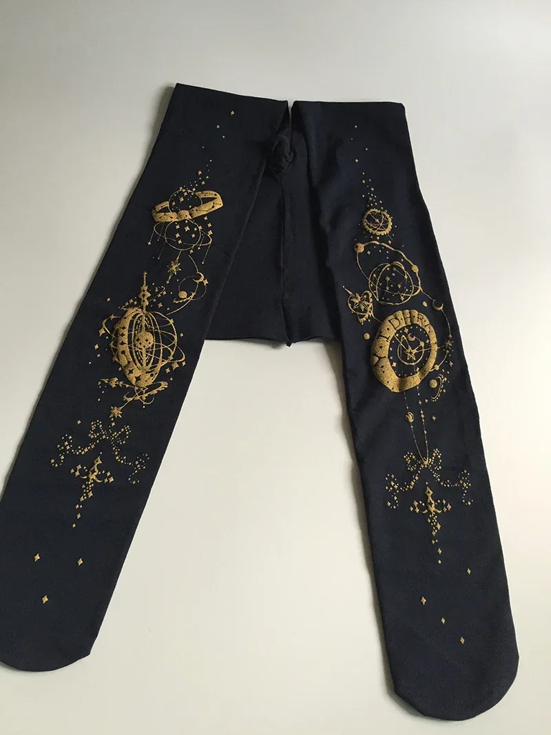 Steampunk Lolita Tights Gothic Black and Gold Pantyhose ~ The Gate of Rolling Star