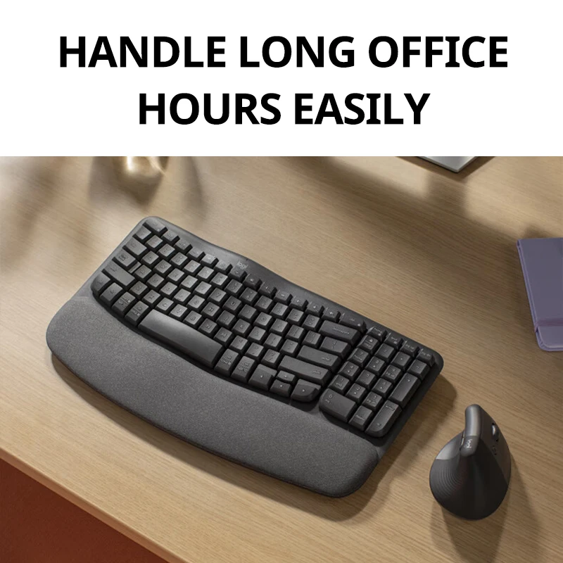 Logitech Wave Keys Wireless Ergonomic Keyboard, Bluetooth & Logi Bolt, For Windows/Mac