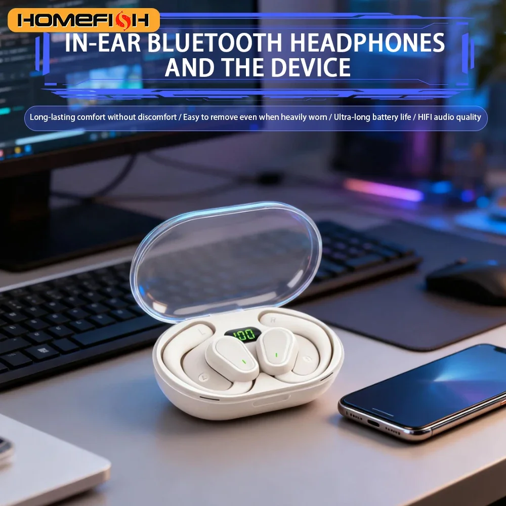 HOMEFISH D88 New OWS Open-ear Wireless Bluetooth Earphones with Extended Battery Life, Pain-Free Over-the-Ear Sports Headphones