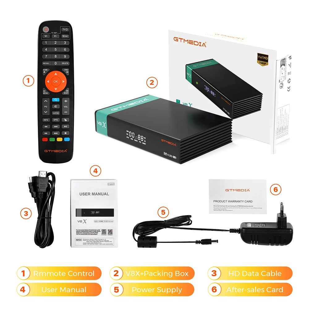 جهاز استقبال قمر صناعي GTMEDIA V8X DVB-S/S2/S2X، VCM/ACM/متعدد الأشواط يدعم BISS لفة تلقائية مدمجة 2.4G WIFI 1080P HD Mars v8x