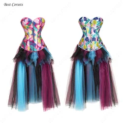 Corset Dress Plus Size Colorful Floral Corset Tops for Women Flower Fairy Costume Women Corset Dresses Pink Blue