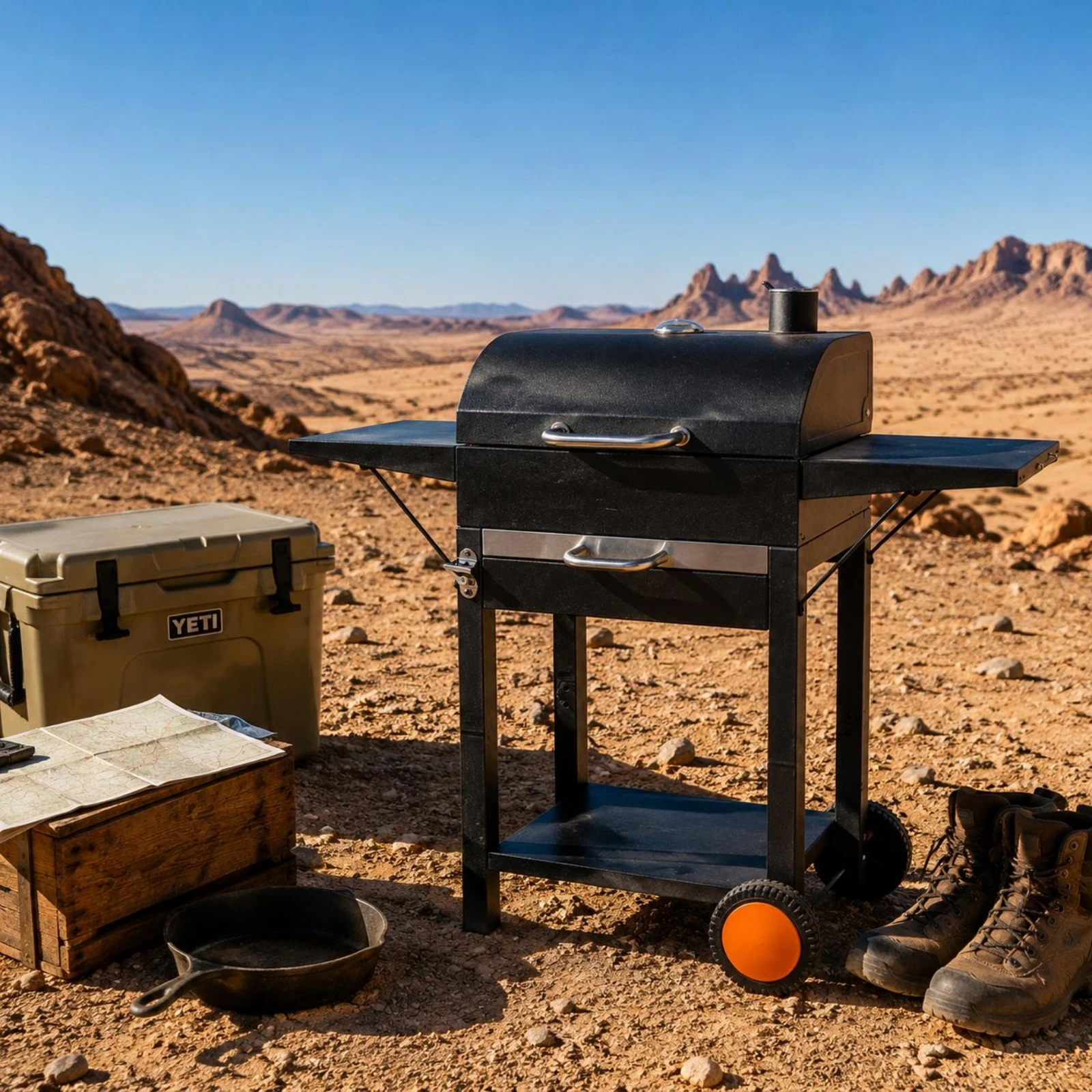 wheeled-charcoal-barbecue-grill-side-shelves-trolley-design-charcoal-grill-outdoor-cooking-upper-air-vent-chimney-temperature