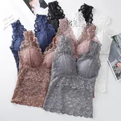 Sexy Lace Sleeveless Underwear Thin Backless Sling Hollow Out Lace V-neck Vest Top Sleeveless Bra Vest Inside Wear Camisole