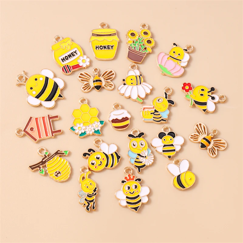20 Stück Cartoon-Mix-Tier-Honigbienen-Anhänger, Emaille-Bienen-Anhänger für Schmuckherstellung, Ohrringe, Halsketten, DIY-Bastelzubehör – Detail 3