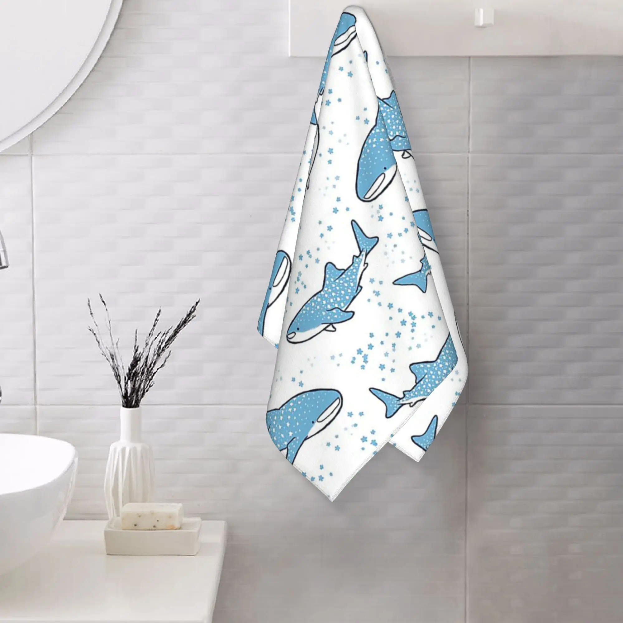 Custom Starry Whale Sharks Soft Face Towel Quick Dry Pool Bath Cotton Towels Absorbent Quick