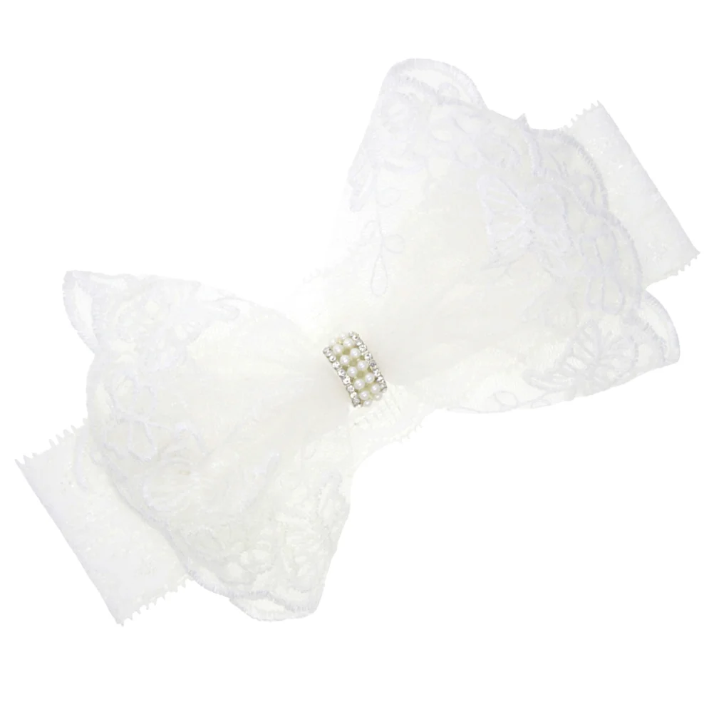 Baby Bows Headband Lace Pearl Hairbands Rhinestone Rhinestones Infant White Accessories Toddler