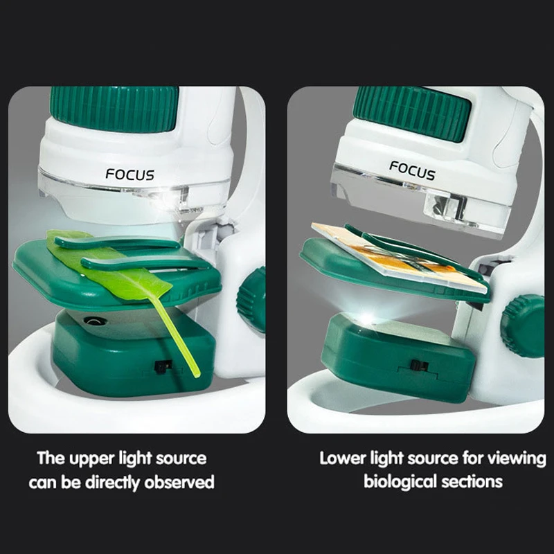 Kit de microscópio brinquedos educativos laboratório portátil luz led 60x-120x casa escola ciência biológica haste brinquedo ao ar livre crianças presente