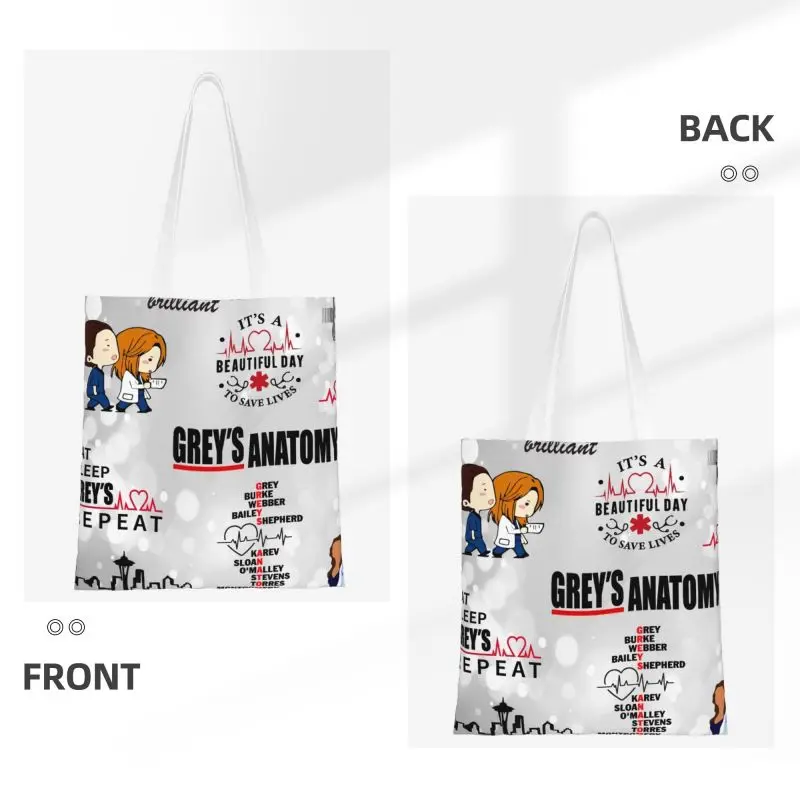 Funny Print Grey's Anatomy Tote Shopping Bags Reusable Canvas Shoulder Shopper Fashion TV Show Handbag