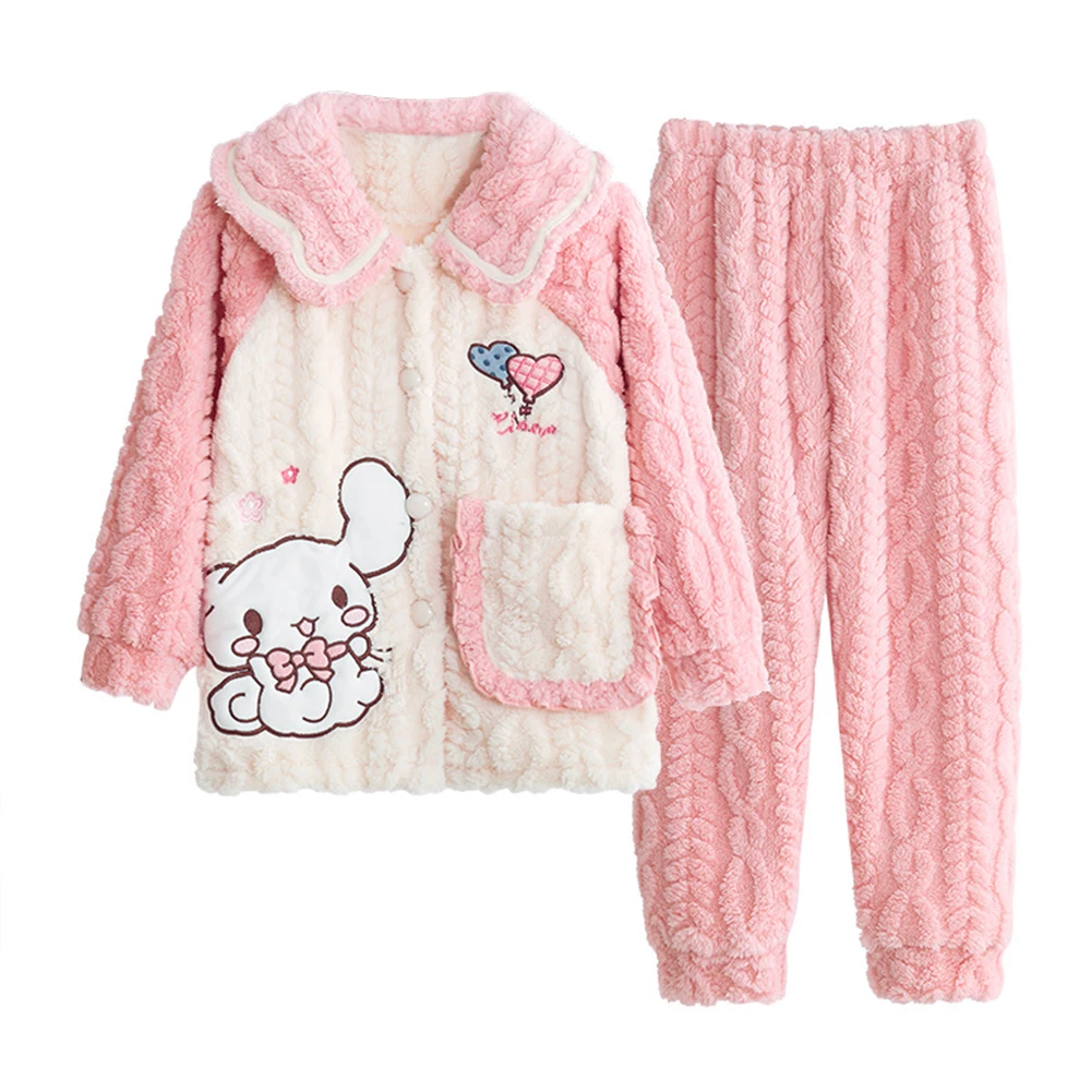 Anime Sanrioed Kids Coral Velvet Pajama Cinnamoroll Kuromi Melody Autumn Winter Kawaii Girl Warm Sleepwear Loungewear Homewear