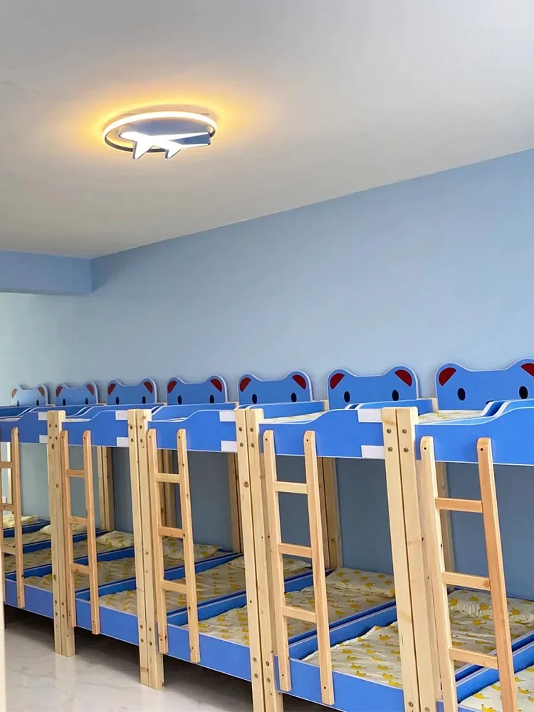 Class Bunk Bed All Solid Wood Kindergarten Lunch Bed Primary School Students Nap Upper and Lower Bunk Height-Adjustable Bed