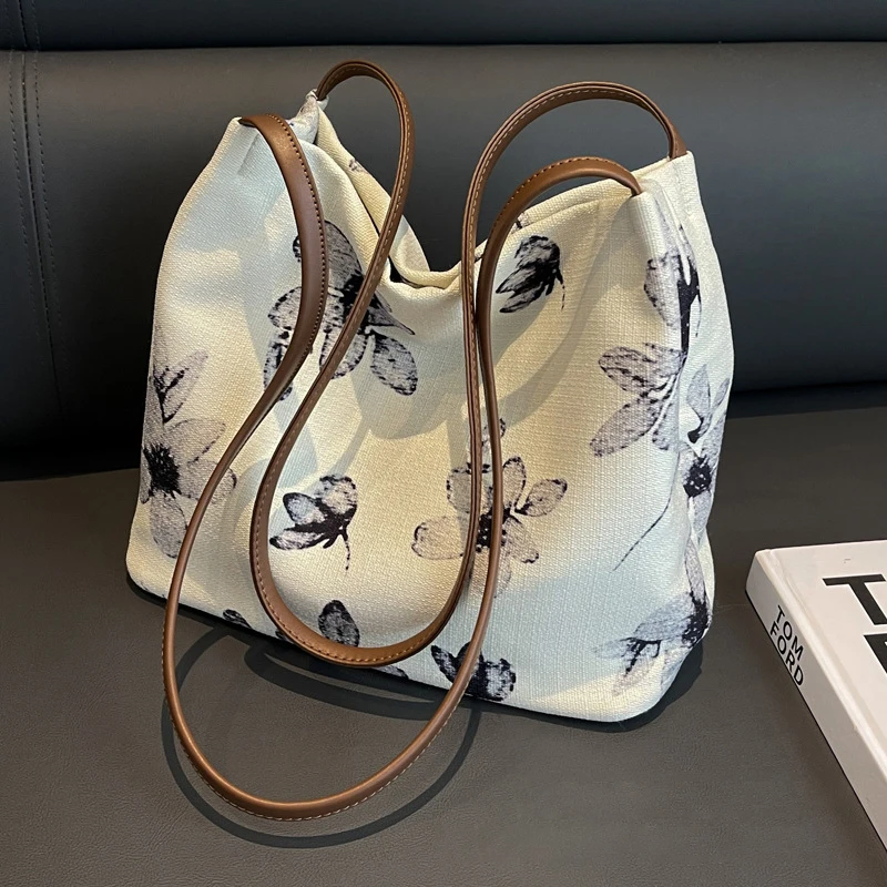 

Canvas Handbags Women's 2023 New Fashion Large Capacity Printed Shoulder Bag Summer Casual All-match Popular Bucket Tote Bags