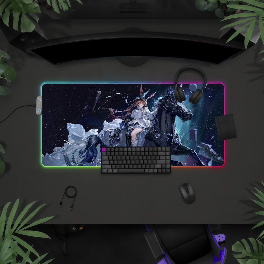 Game Arknights Amiya Mouse Pad RGB LED Light Colorful Game Keyboard Non-slip Cover Desk-mat Surface Waterproof