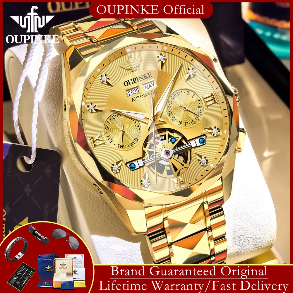 

OUPINKE 3316, мужские часы, роскошные оригинальные полые автоматические механические наручные часы, модные деловые мужские часы со скелетонизированным маховиком
