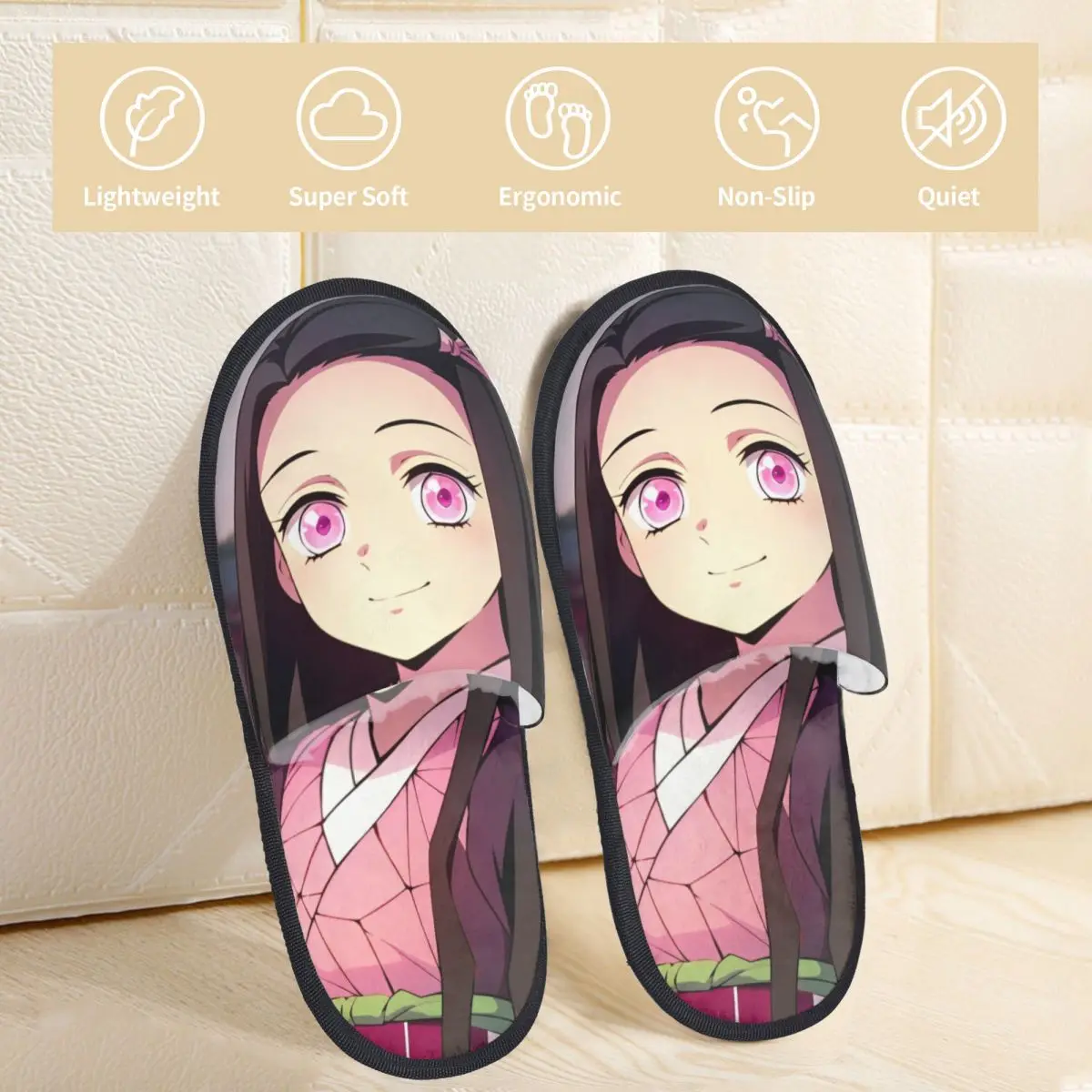 Anime Kawaii Nezuko Winter House Slippers Bedroom Demon Slayer Soft Memory Foam Slippers Non-skid