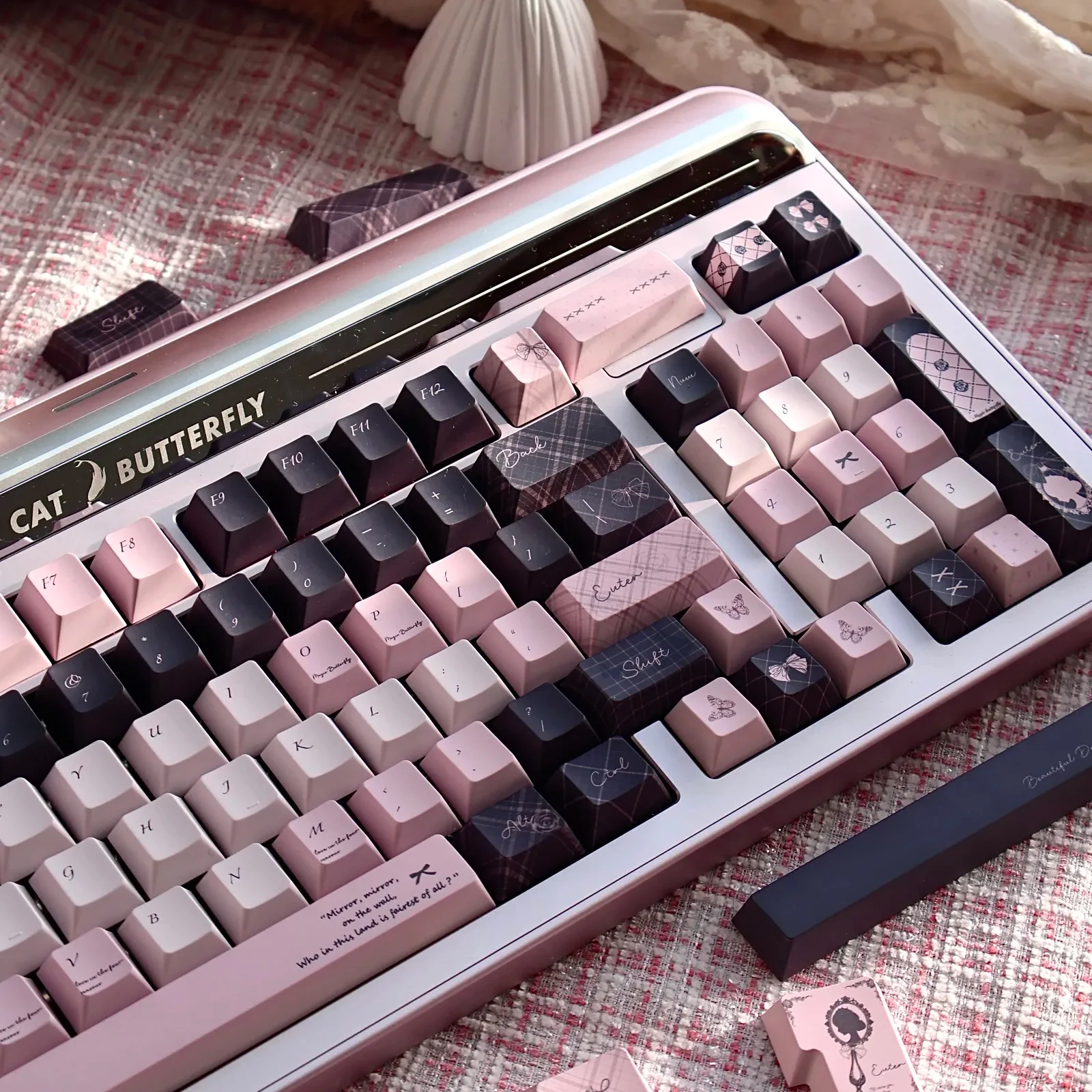 

Black Powder Lattice Keycaps Pbt Cherry 2.25/2.75U Space Bar Alice Layout Iso Layout Keycaps 142Keys For Customized Keycaps