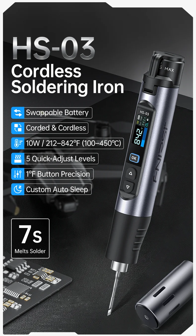 FNIRSI HS-03 Verbesserter Lötkolben 100-450 ℃ Einstellbare Temperatur Lötstift 10W Tragbares Reparaturwerkzeug für DIY-Reparaturen – Detail 6