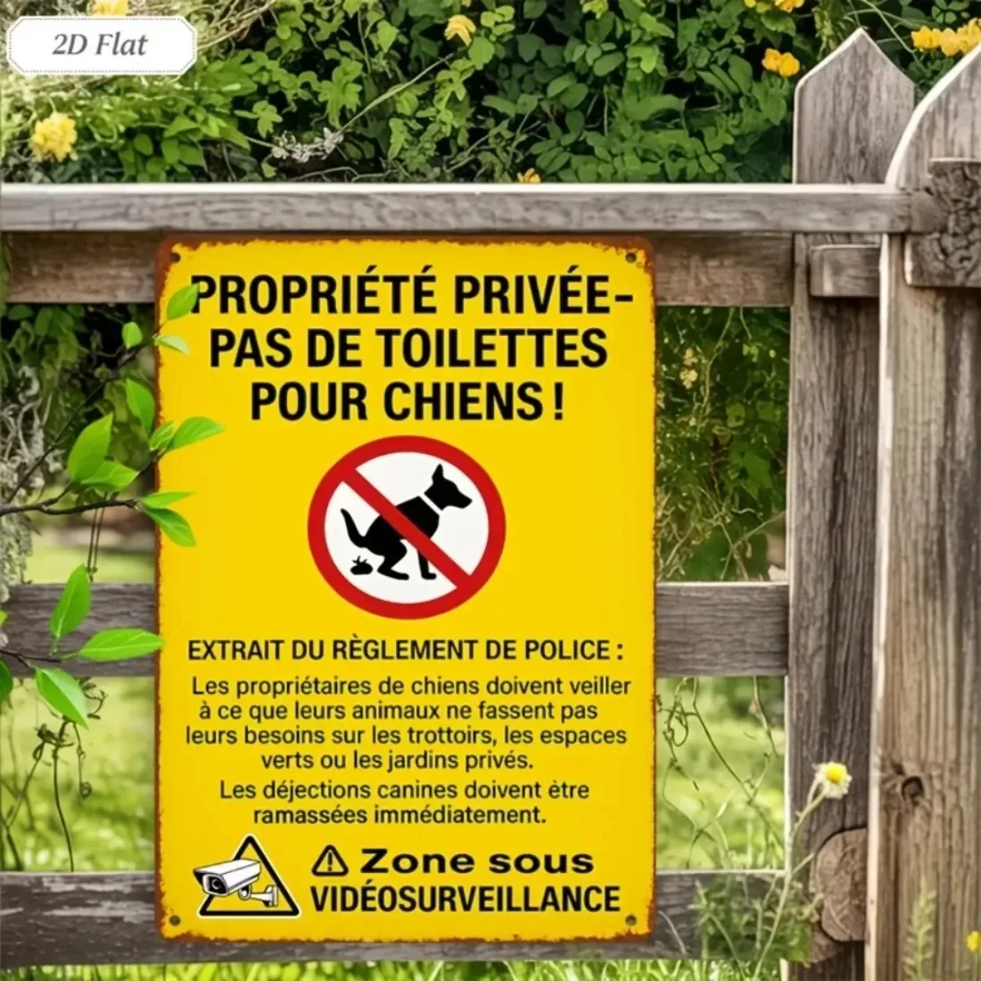 1pc 2D Flat French No Dog Poop Metal Sign Aluminum Pet Waste Warning Wall Decor for Private Property Garden Home