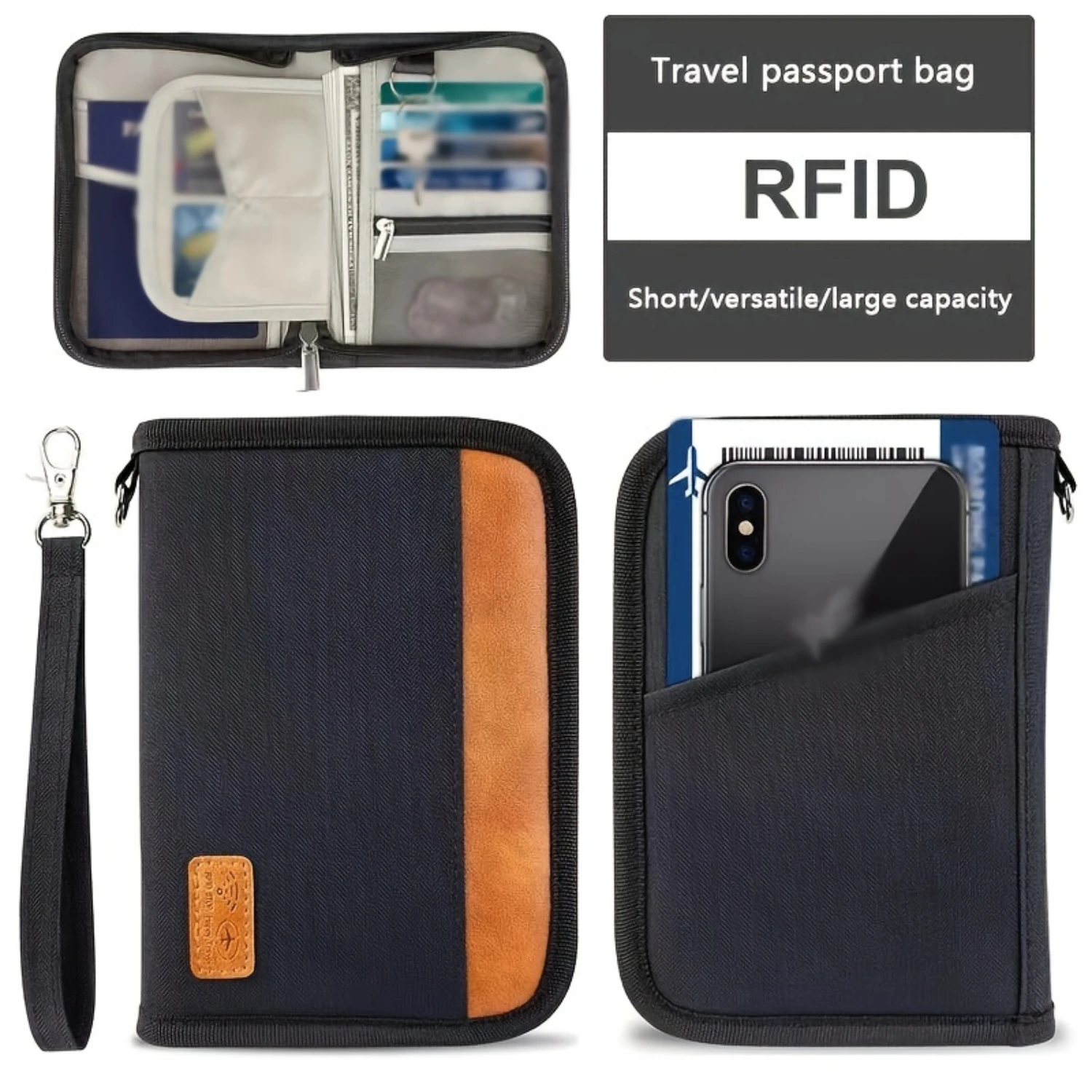 Compact Bi-Fold Travel Passport Wallet - Secure Zipper Closure, Multi-Functional , Anti-Theft Design, Polyester Lining, Nylon ,