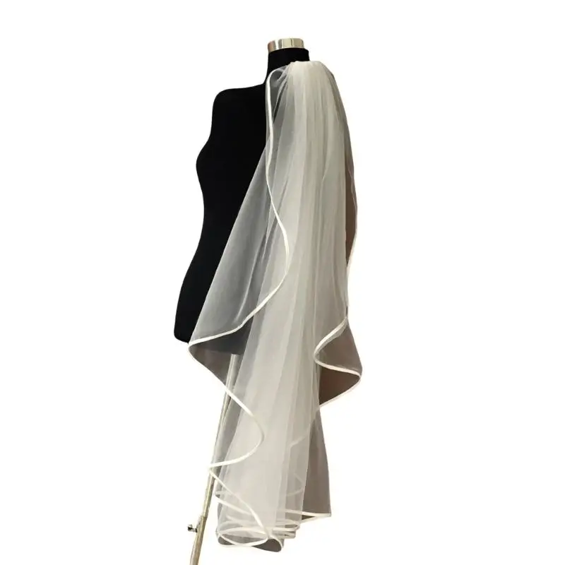 P9FE Long Veils Wedding Headpiece With Integrated Hair Clip Soft Sheer Fabric Bridal Accessory