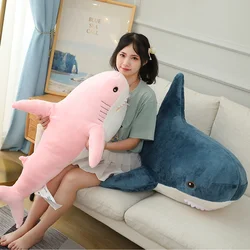 Juguete de peluche de tiburón colorido para niños y niñas, Animal de peluche, pez, muñeca suave, ballena, almohada para dormir, regalo Kawaii, azul, rosa, gris, 15-140cm