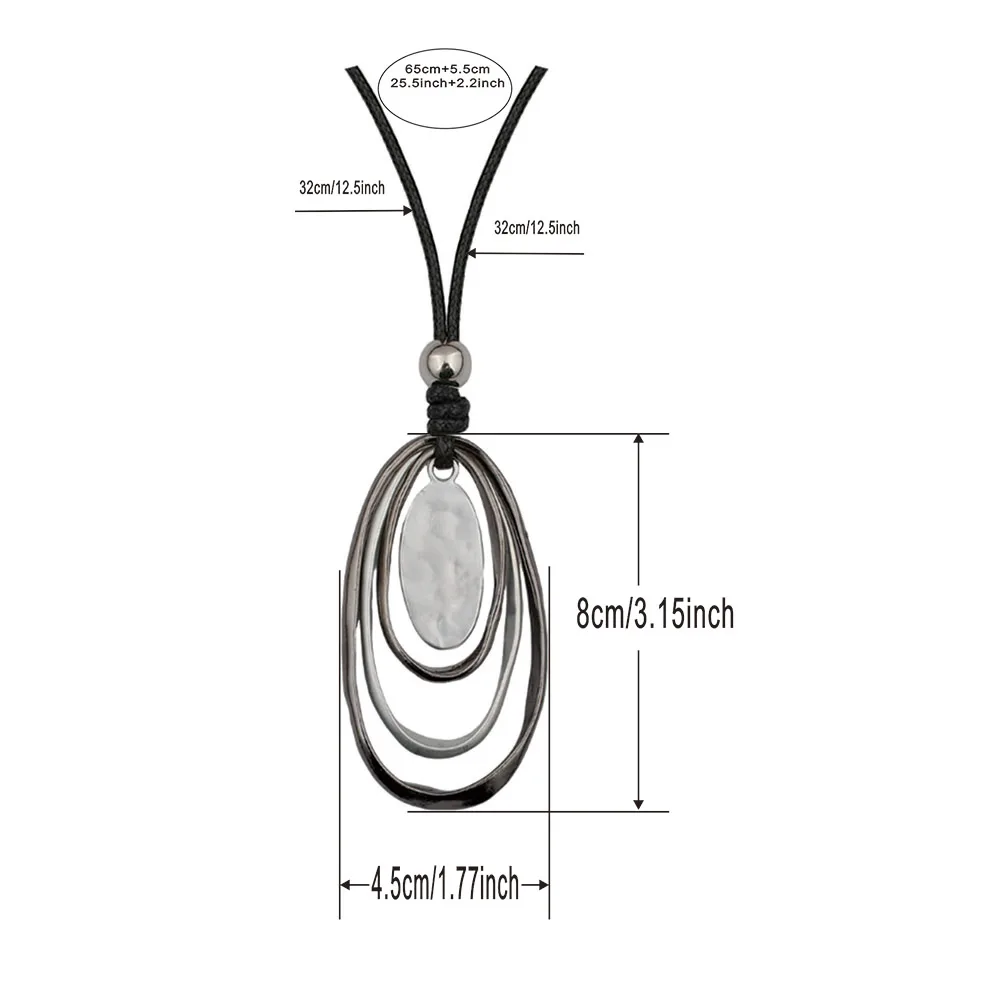 Vintage Women Long Leather Necklace Contrast Color Metal Circle Pendant Suspension Chains Collares Necklace Jewelry