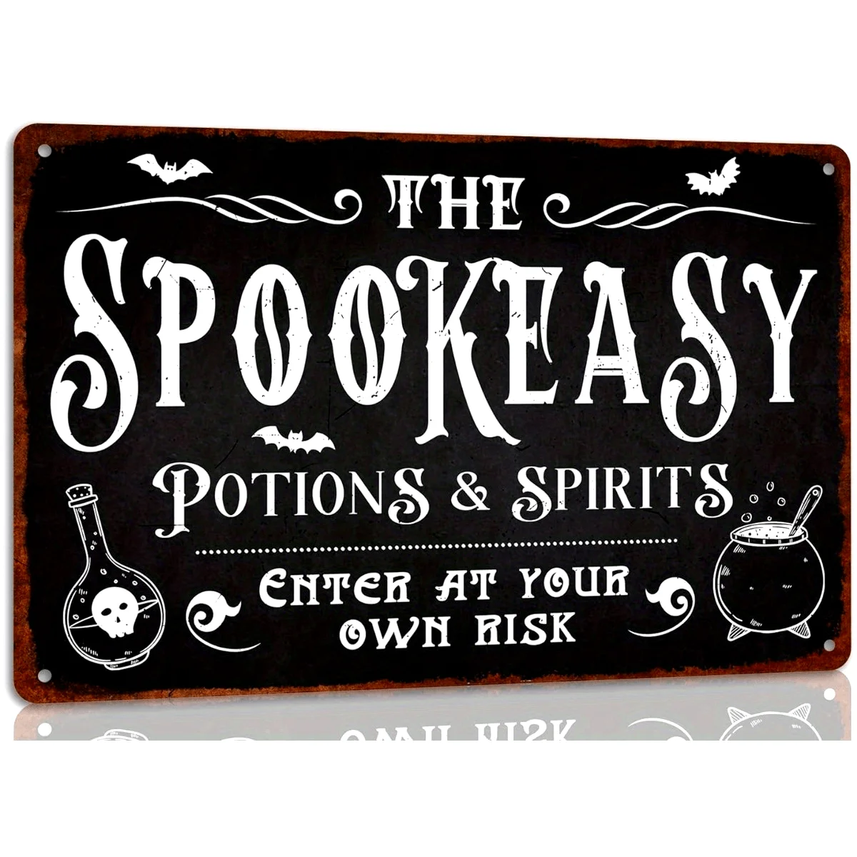 2D 1PC Gothic Witch Spookeasy Potions & Spirits Metal Sign,8X12Inch UV Resistant Waterproof Plaque for Bar Haunted House Hallowe