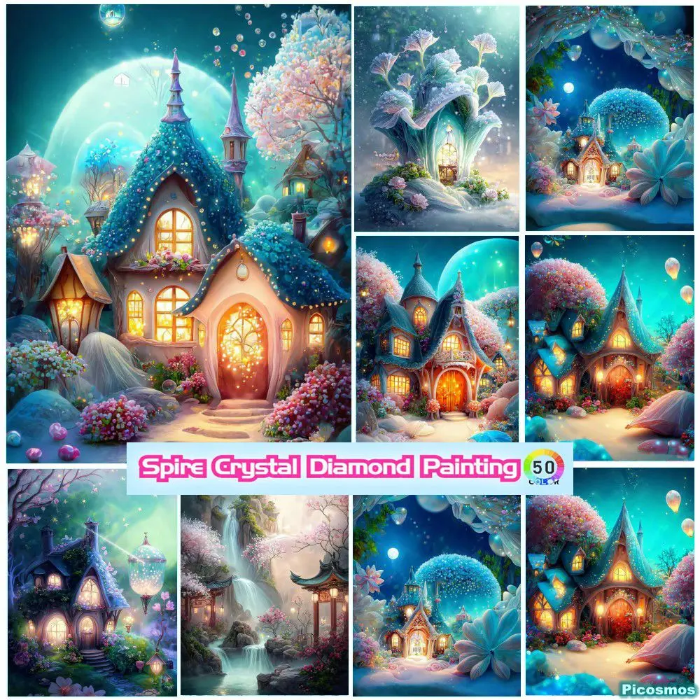 Fantasy Apple Landscape 5D Crystal Diamond Painting Butterfly High Heel Shoes Carp Romantic Tale House Full Drill Cross Stitch