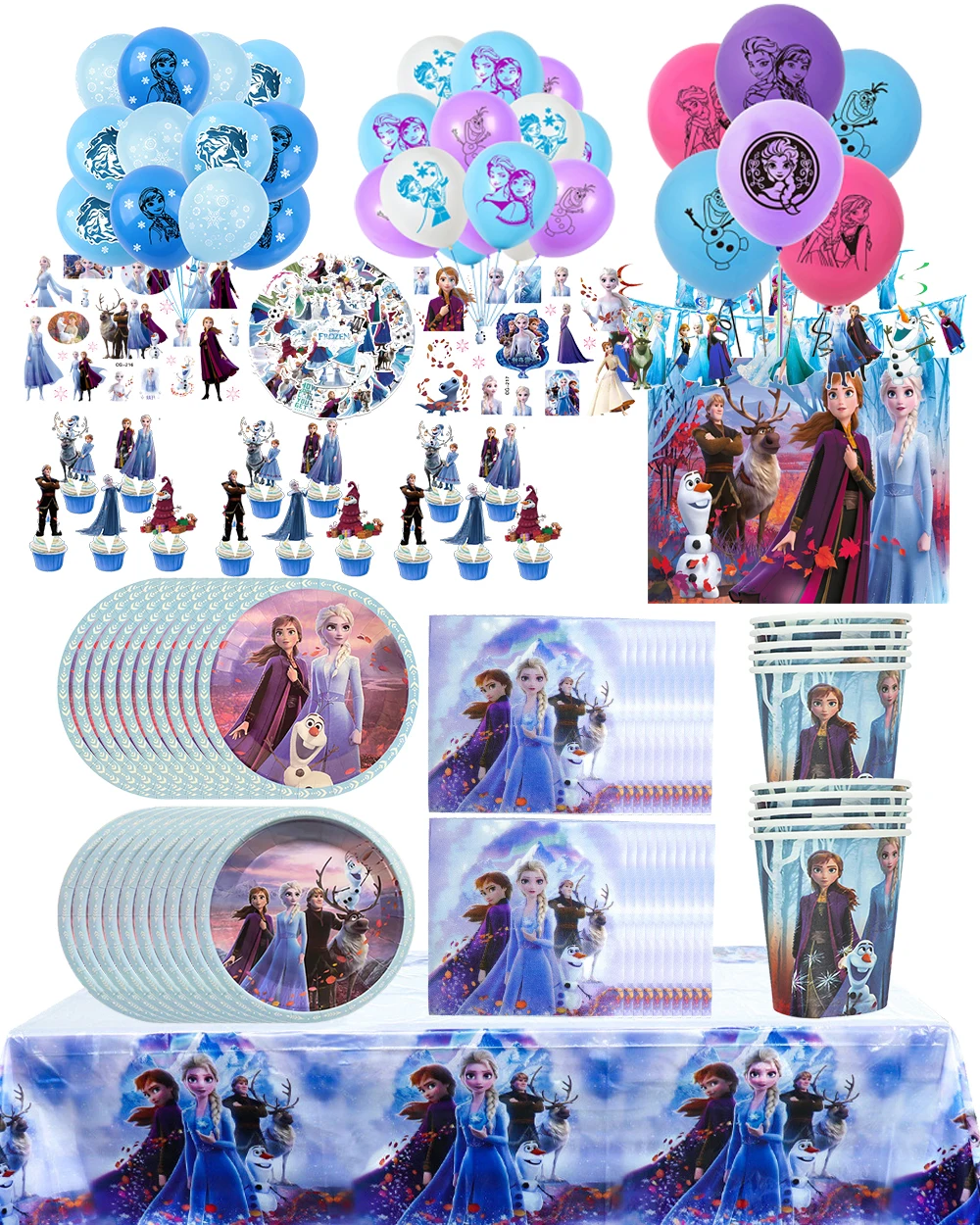 

DIY Cartoon Frozen Party Cups Plates Tablecloth Balloons Cake T opper Boy Girl Baby Shower Birthday Decoration Tableware Supplie