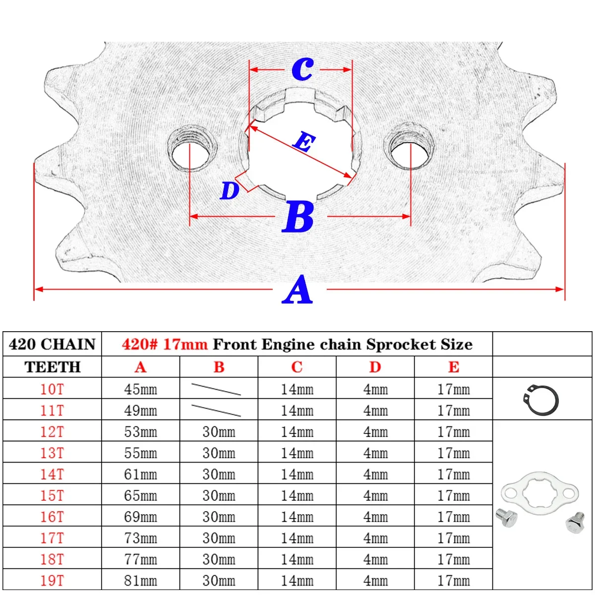 For Taotao Kayo BSE Xmotos Apollo SSR Monkey Dax 110 125cc Dirt Pit Bike 420H Chain 420 17mm 10 -19 Teeth Front Engine Sprockets