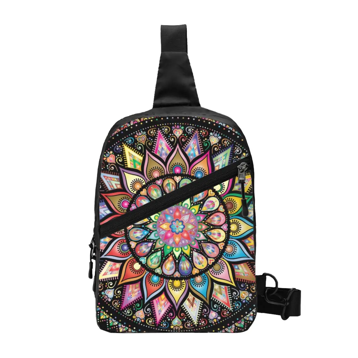 

Custom Casual Colorful Lotus Mandala Crossbody Sling Backpack Men Buddhism Flower Shoulder Chest Bags for Hiking