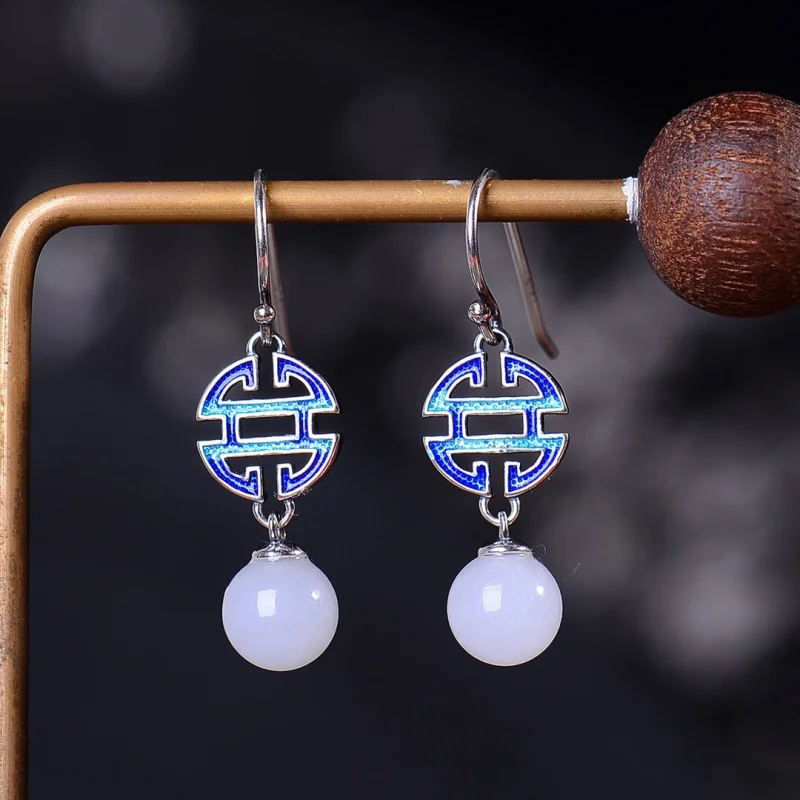 

Серьги-капельки из серебра Hetian Jade S925, инкрустированные круглыми бусинами диаметром 8 мм