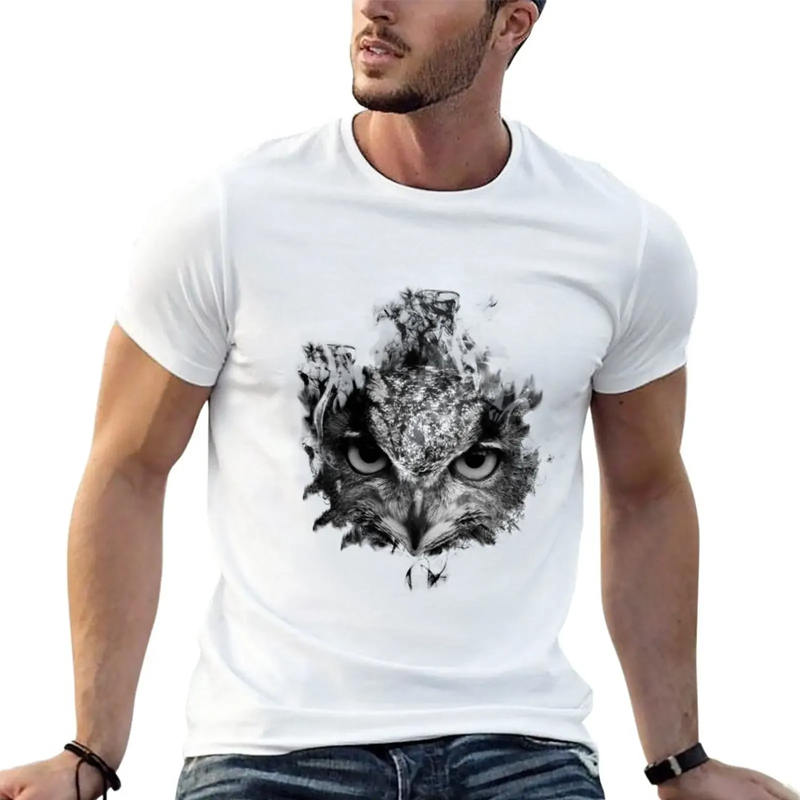 

Flaming and Smoky Owl Portrait T-Shirt cute tops vintage clothes mens graphic t-shirts big and tall