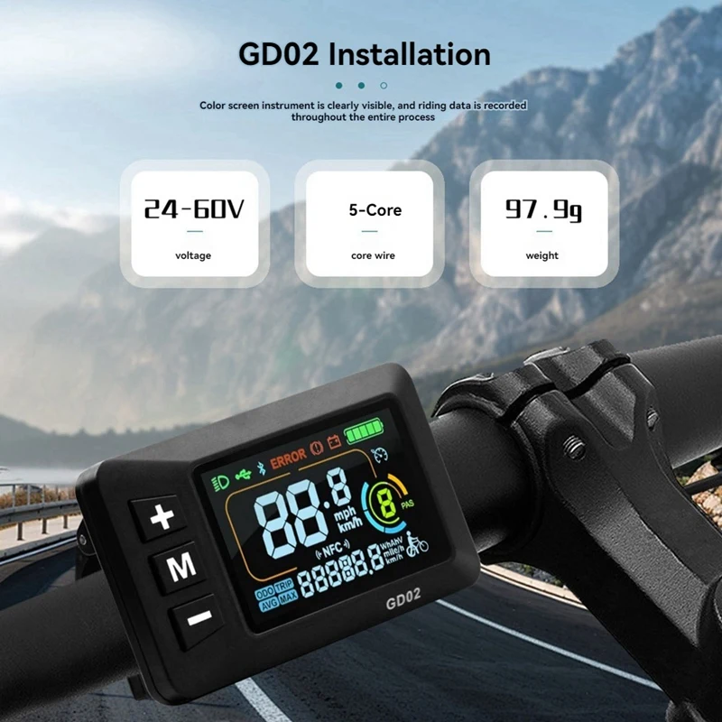 LCD-GD02 دراجة كهربائية شاشة الكريستال السائل متر لوحة عرض لوحة القيادة 24 فولت 36 فولت 48 فولت 52 فولت 60 فولت ل سكوتر كهربائي 5PIN