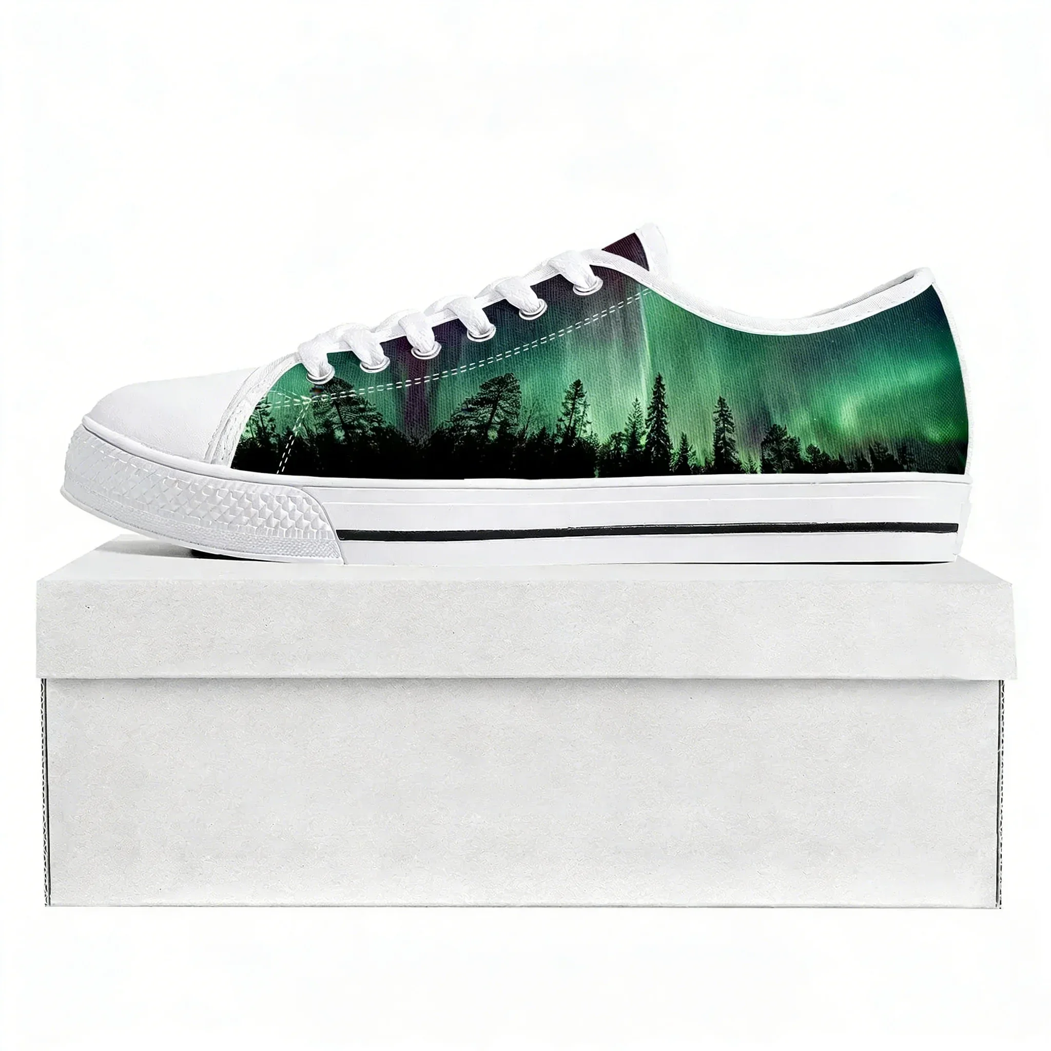 Northern Lights Low Top Sneakers Womens Mens Teenager High Quality Sneaker Canvas Custom Made Shoes Couple Customize Shoe White