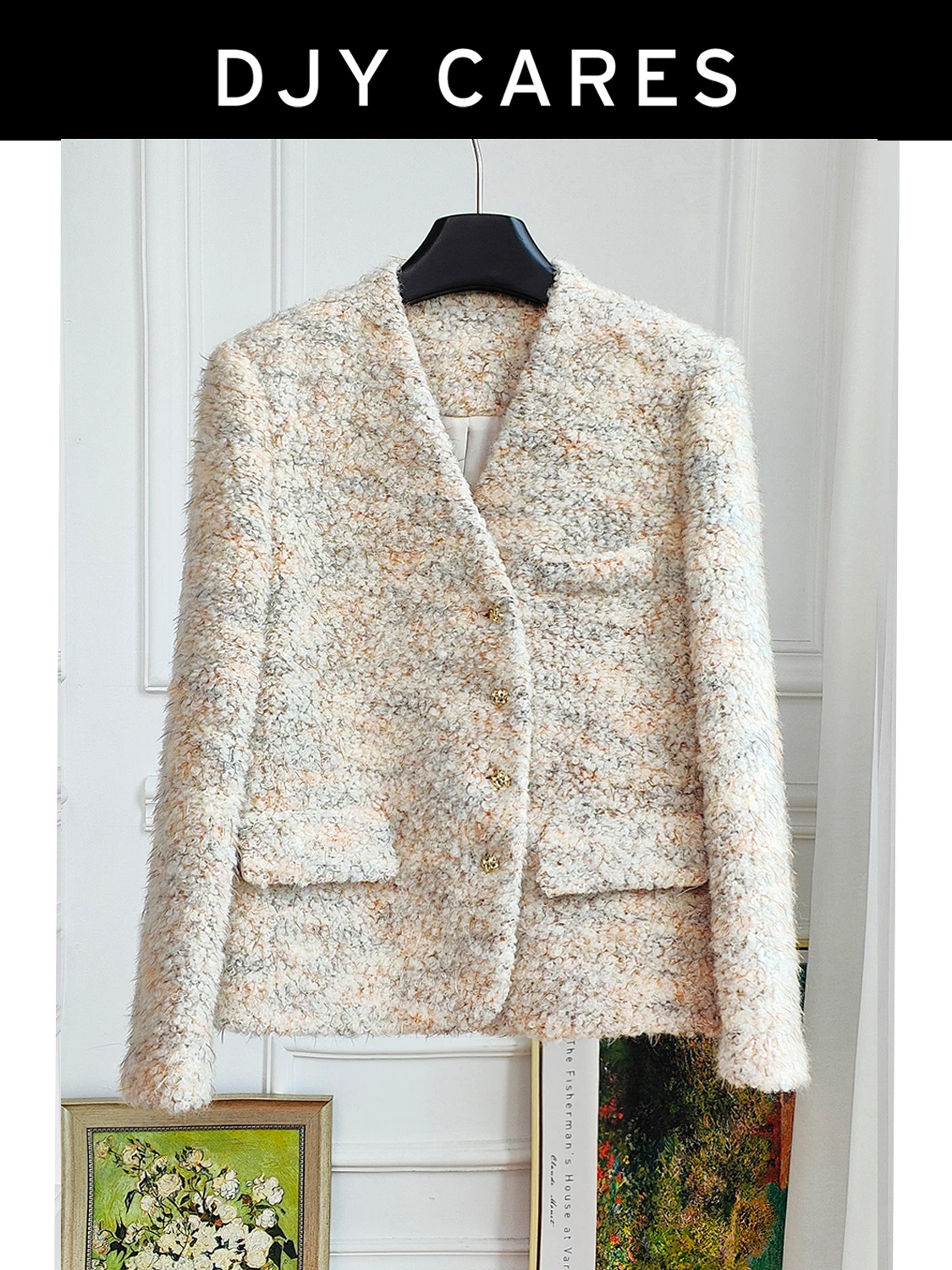 New  Coarse tweed single breasted suit commuter jacket top big  size