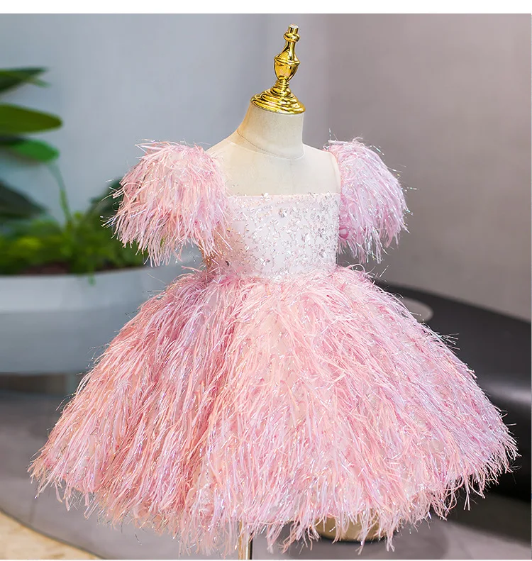 Robe rose à paillettes pour filles de 1 à 10 ans, tenue de soirée, de mariage, de nouvel an, de reconstitution historique, pour adolescentes, 2025