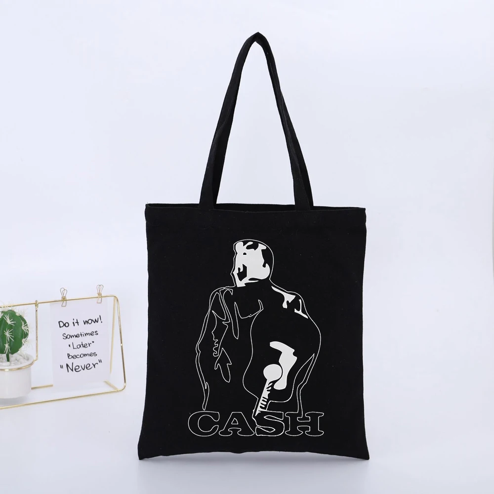 Abstract Figure with Letter Print Black Canvas Tote Bag, Streetwear Style for Daily Shopping