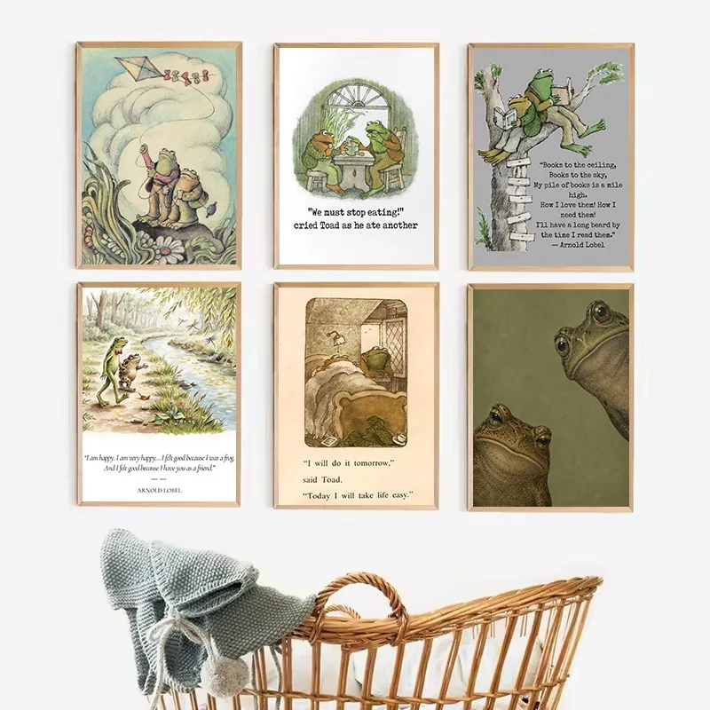 Curious Frogs Cozy Cottagecore Bedtime Cartoon Quotes Poster Printed Canvas Painting Wall Art Pictures Home Nursery Decor