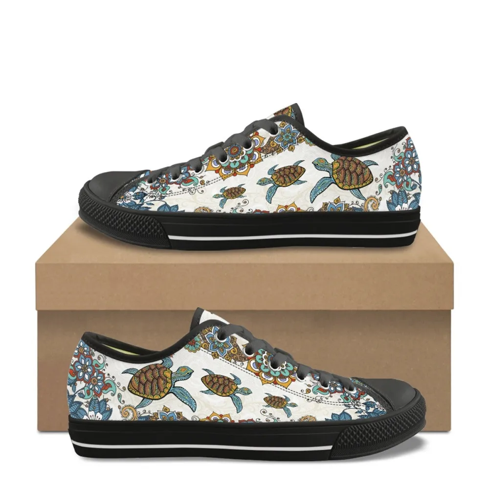 INSTANTARTS Vintage Sea Turtle Mandala Printed Flat Shoes Brand Designer Women's Vulcanized Shoes Canvas Low Top Sneakers Gifts