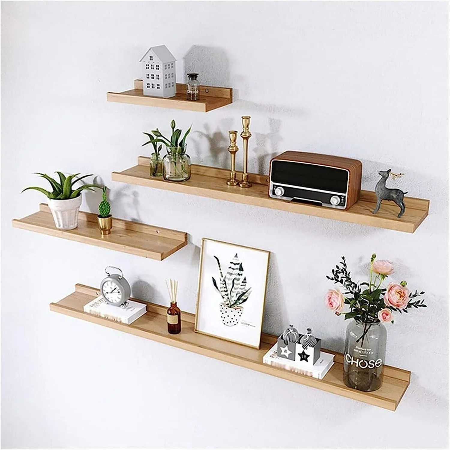 Wandmontierte Holz-Schweberegale DIY Trennwand Display-Ständer Buch- und Dekorationsorganizer für Schlafzimmer Wohnzimmer Dekoration