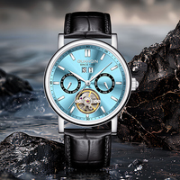 GUANQIN Luxury Men Mechanical Watch Sapphire Crystal Skeleton Date Week Month Leather Strap 30M Waterproof Watches for Man