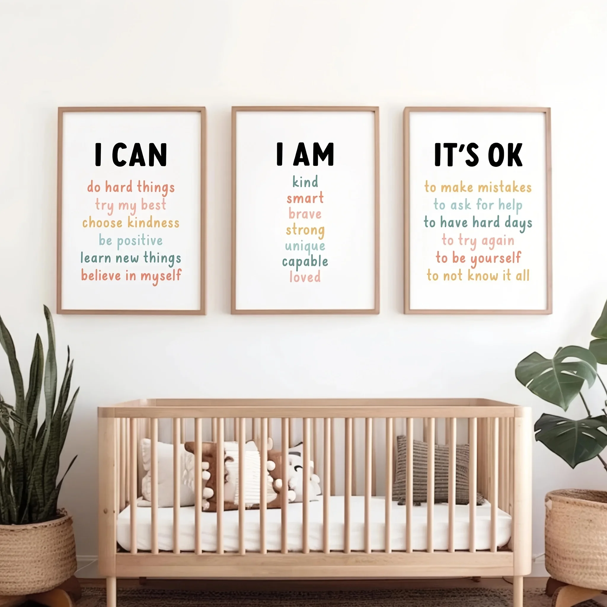 （Noframe 3PCS）-2D Flat, 2D Flat, Set of 3 Modern Daily Affirmation Canvas Wall Art, Colorful Text Decorative Posters, I Can D