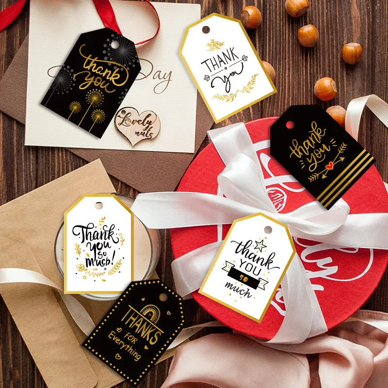 48pcs/set Gilding THANK YOU Label Tags Kawaii Hanging Labels DIY Wedding Gift Wrapping Paper Cards New Year Gift Wrapping Tags