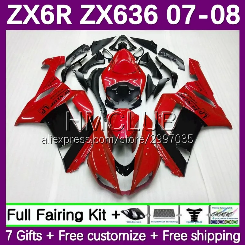 Fairing Kit For KAWASAKI NINJA ZX 6R 600 636 6 R ZX636 ZX6R 07 08 101No.117 ZX-636 ZX600 600CC ZX-6R 2007 2008 Body red stock