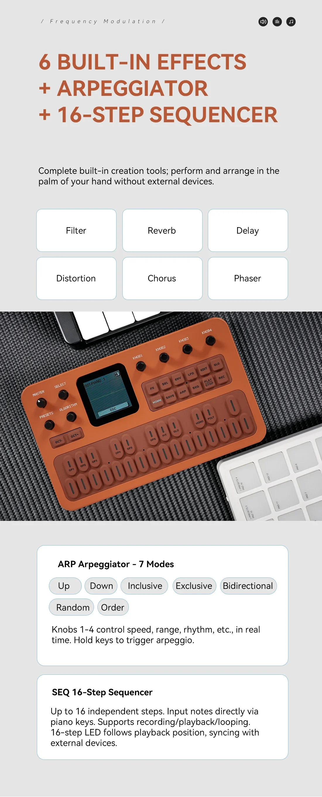 M-VAVE FM-1 Desktop FM Synthesis Keyboard, ANN Tone Clone Tech, 9 Built-in Effects Chain, Mono/Poly Mode, TFT Display